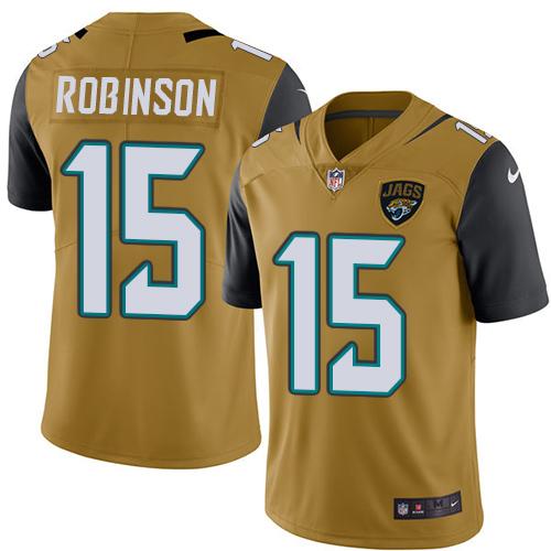 Jaguars #15 Allen Robinson Gold Stitched Limited Rush Nike Jersey