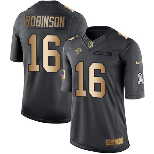 Jaguars #16 Denard Robinson Black Stitched Limited Gold Salute To Service Nike Jersey