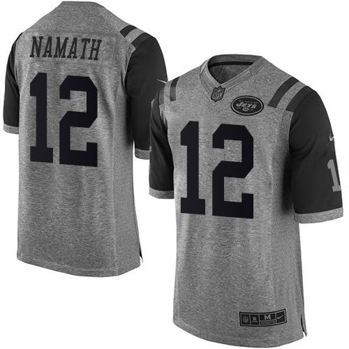 Jets #12 Joe Namath Gray Stitched Limited Gridiron Gray Nike Jersey