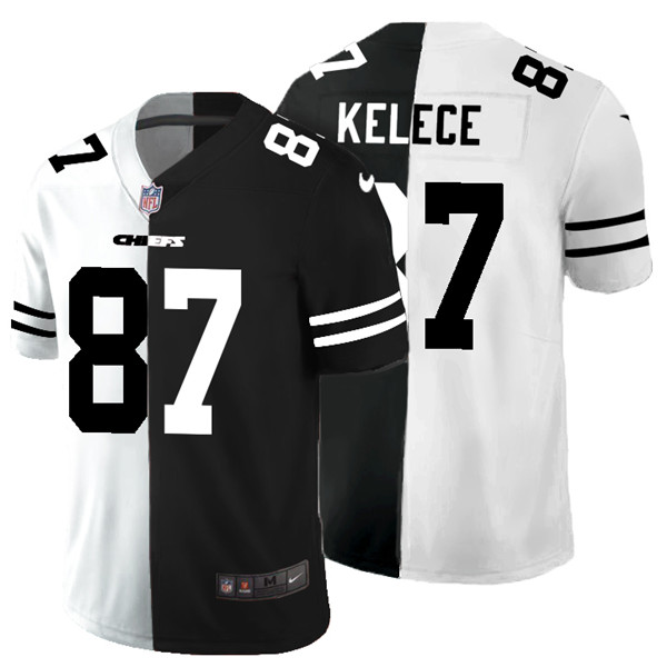 Kansas City Chiefs #87 Travis Kelce Black White Split 2020 Stitched Jersey