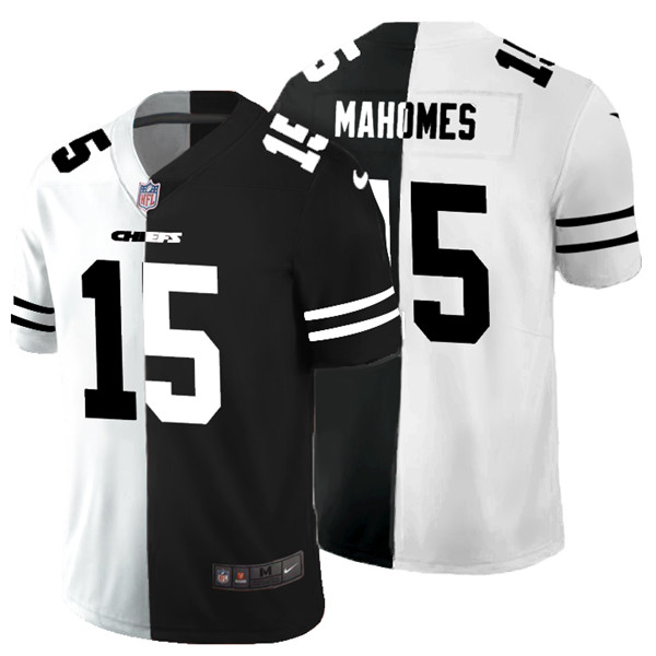 Kansas City Chiefs #15 Patrick Mahomes Black White Split 2020 Stitched Jersey