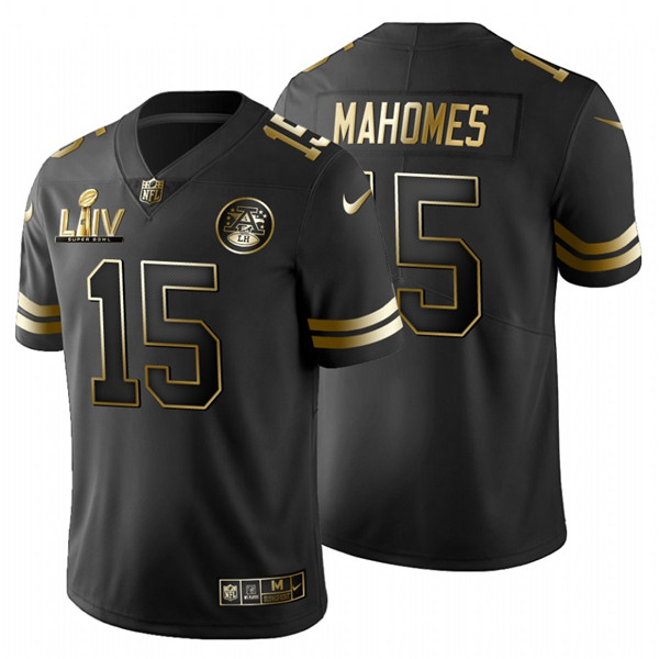 Kansas City Chiefs #15 Patrick Mahomes Black Super Bowl LIV Golden Edition Limited Stitched Jersey