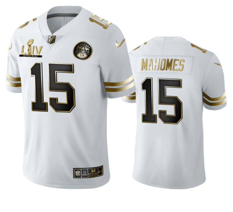 Kansas City Chiefs #15 Patrick Mahomes White Super Bowl LIV Golden Edition Limited Stitched Jersey