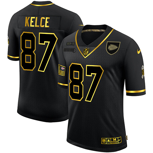 Kansas City Chiefs #87 Travis Kelce Black Gold Salute To Service Limited Stitched Jersey