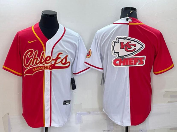 Kansas City Chiefs Red White Team Big Logo With Patch Cool Base Stitched Baseball Jersey