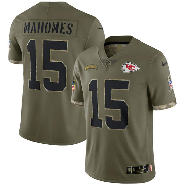 Kansas City Chiefs #15 Patrick Mahomes 2022 Olive Salute To Service Limited Stitched Jersey