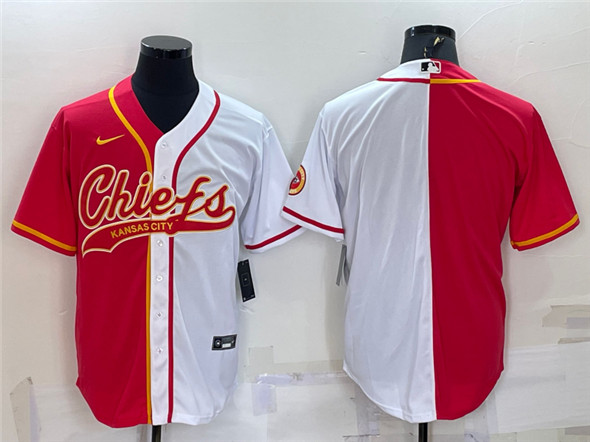 Kansas City Chiefs Blank Red White Split With Patch Cool Base Stitched Baseball Jersey