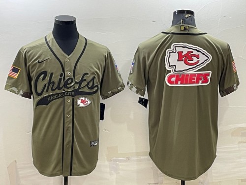 Kansas City Chiefs Olive Salute To Service Team Big Logo Cool Base Stitched Baseball Jersey