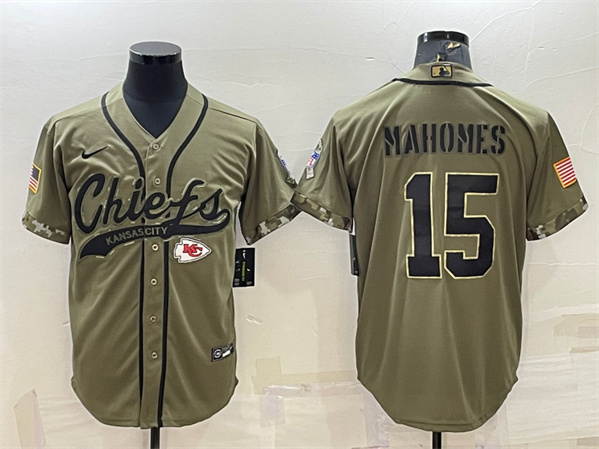 Kansas City Chiefs #15 Patrick Mahomes 2022 Olive Salute To Service Cool Base Stitched Baseball Jersey