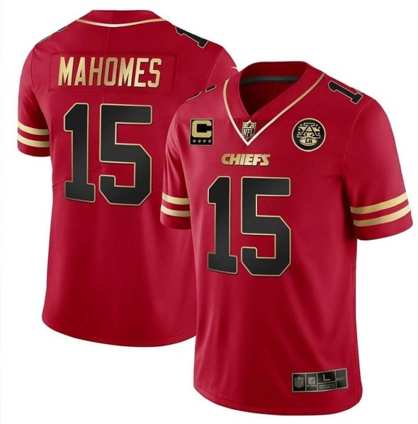 Kansas City Chiefs #15 Patrick Mahomes Red With C Patch Stitched Jersey