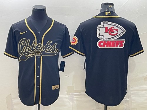 Kansas City Chiefs Black Gold Team Big Logo With Patch Cool Base Stitched Baseball Jersey