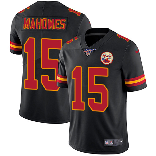 Kansas City Chiefs #15 Patrick Mahomes Black 2019 100th Season Vapor Untouchable Limited Stitched Jersey