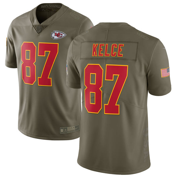 Kansas City Chiefs #87 Travis Kelce Olive Salute To Service Limited Stitched Nike Jersey