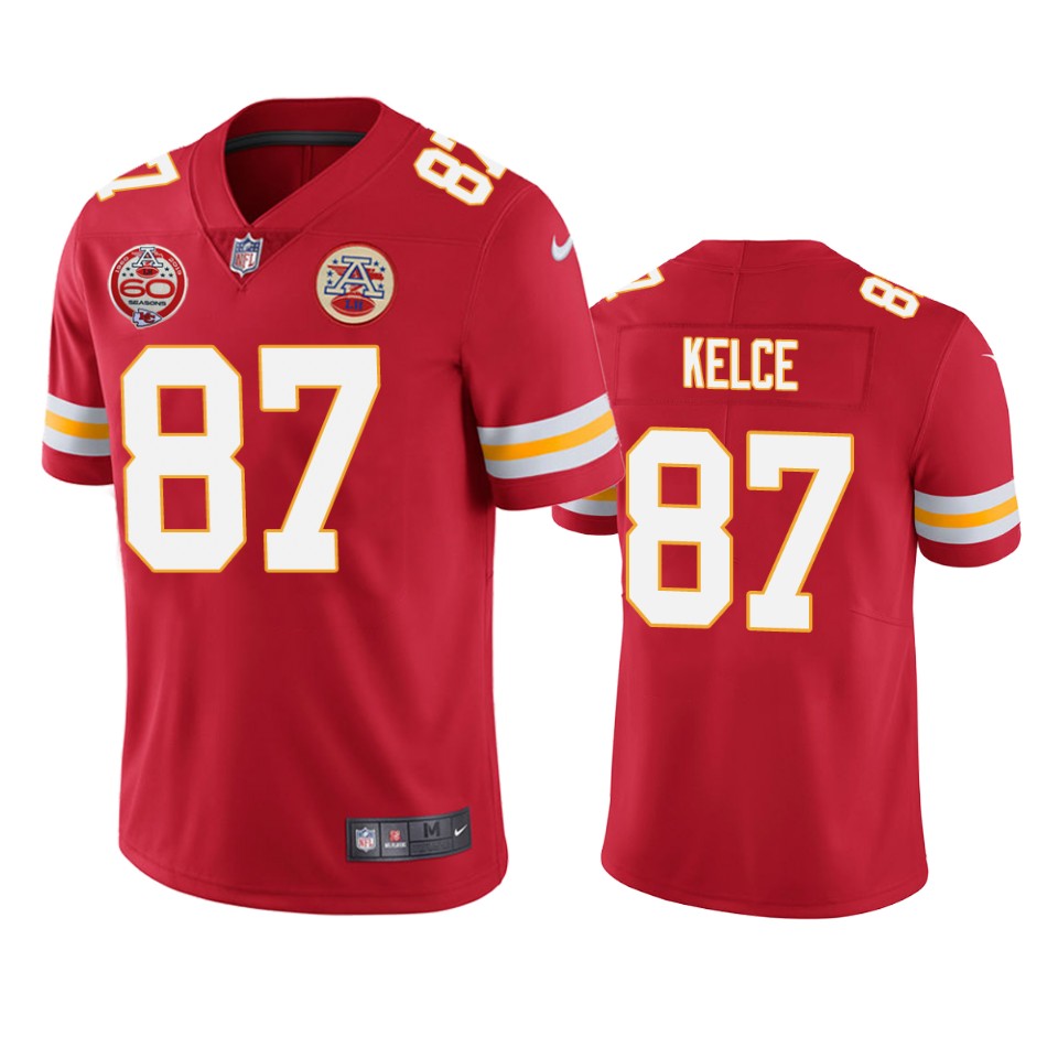 Kansas City Chiefs #87 Travis Kelce Red 2019 60th Anniversary Limited Stitched Jersey.