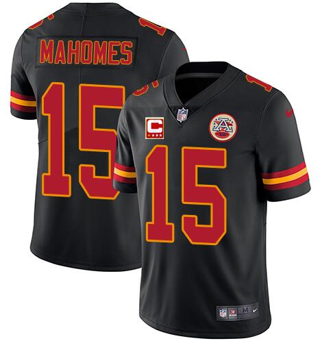 Kansas City Chiefs #15 Patrick Mahomes Black With C Patch Limited Stitched Jersey