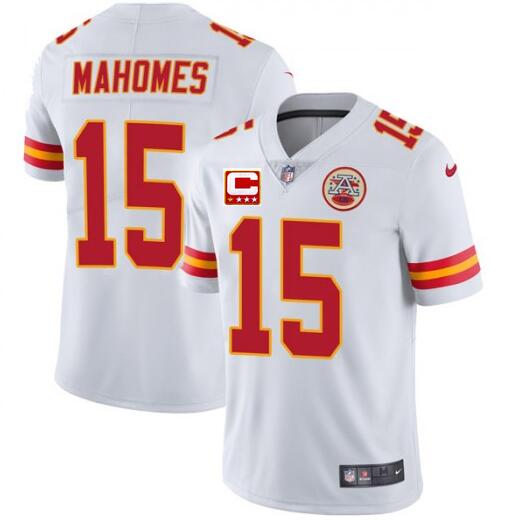 Kansas City Chiefs #15 Patrick Mahomes White With C Patch Limited Stitched Jersey