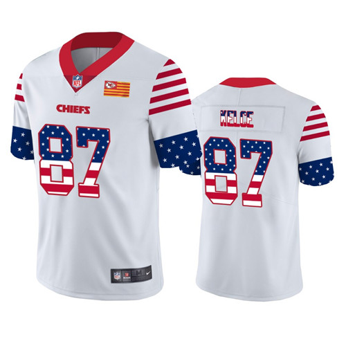 Kansas City Chiefs #87 Travis Kelce White 2019 USA Flag Fashion Limited Stitched Jersey