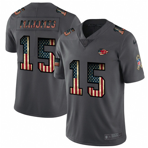 Kansas City Chiefs #15 Patrick Mahomes Grey 2019 Salute To Service USA Flag Fashion Limited Stitched Jersey