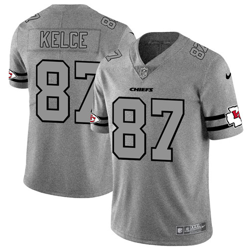 Kansas City Chiefs #87 Travis Kelce 2019 Gray Gridiron Team Logo Limited Stitched Jersey