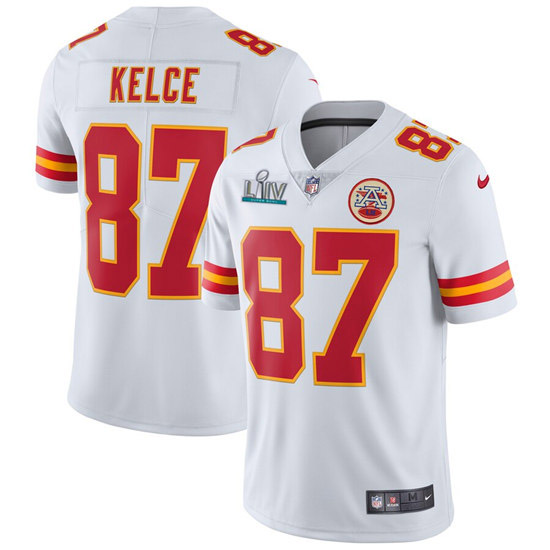 Kansas City Chiefs #87 Travis Kelce Super Bowl LIV White Vapor Untouchable Limited Stitched Jersey