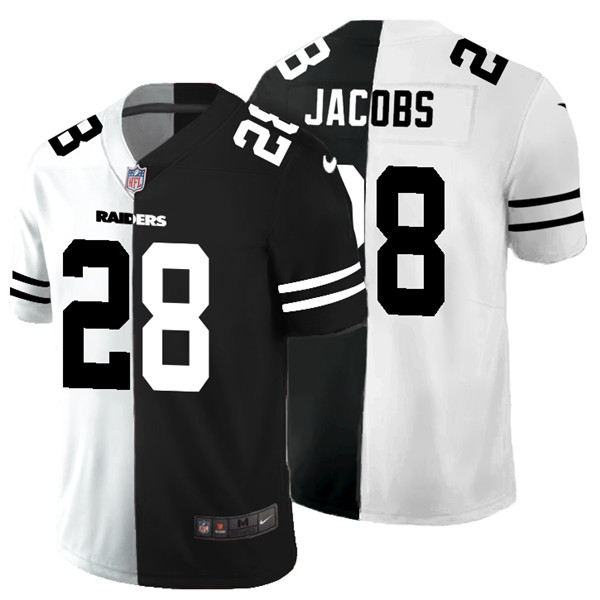 Las Vegas Raiders #28 Josh Jacobs Black White Split 2020 Stitched Jersey