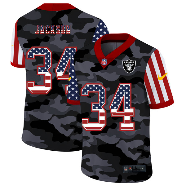 Las Vegas Raiders #34 Bo Jackson Camo USA Flag Limited Stitched Jersey
