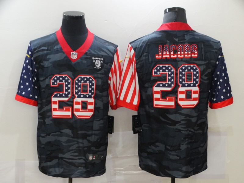 Las Vegas Raiders #28 Josh Jacobs 2020 Camo USA Flag Limited Stitched Jersey
