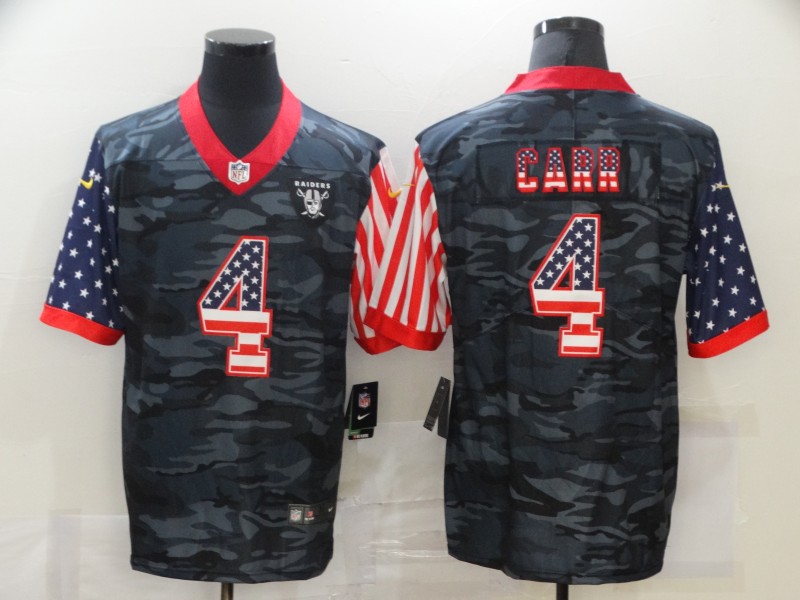 Las Vegas Raiders #4 Derek Carr 2020 Camo USA Flag Limited Stitched Jersey