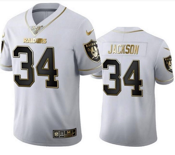 Las Vegas Raiders #34 Bo Jackson White Golden Editon Limited Stitched Jersey