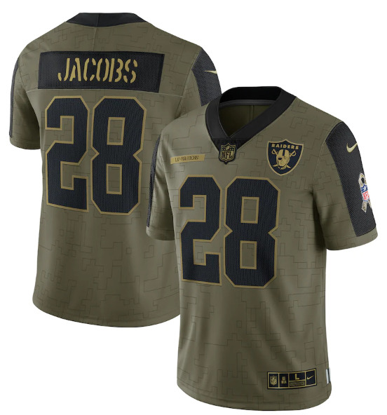 Las Vegas Raiders #28 Josh Jacobs 2021 Olive Salute To Service Limited Stitched Jersey