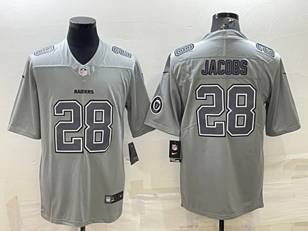 Las Vegas Raiders #28 Josh Jacobs Gray Atmosphere Fashion With Patch Stitched Jersey