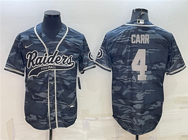 Las Vegas Raiders #4 Derek Carr Gray Camo With Patch Cool Base Stitched Baseball Jersey