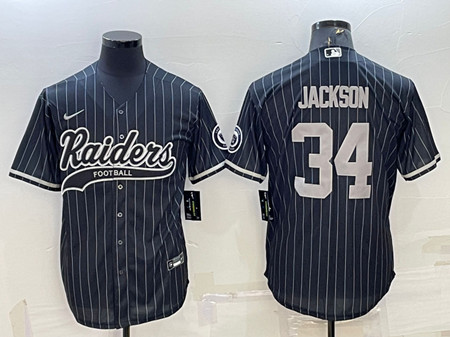 Las Vegas Raiders #34 Bo Jackson Black With Patch Cool Base Stitched Baseball Jersey