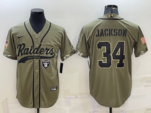 Las Vegas Raiders #34 Bo Jackson 2022 Olive Salute To Service Cool Base Stitched Baseball Jersey