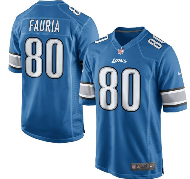 Lions #80 Joseph Fauria Blue Limited Stitched Jersey