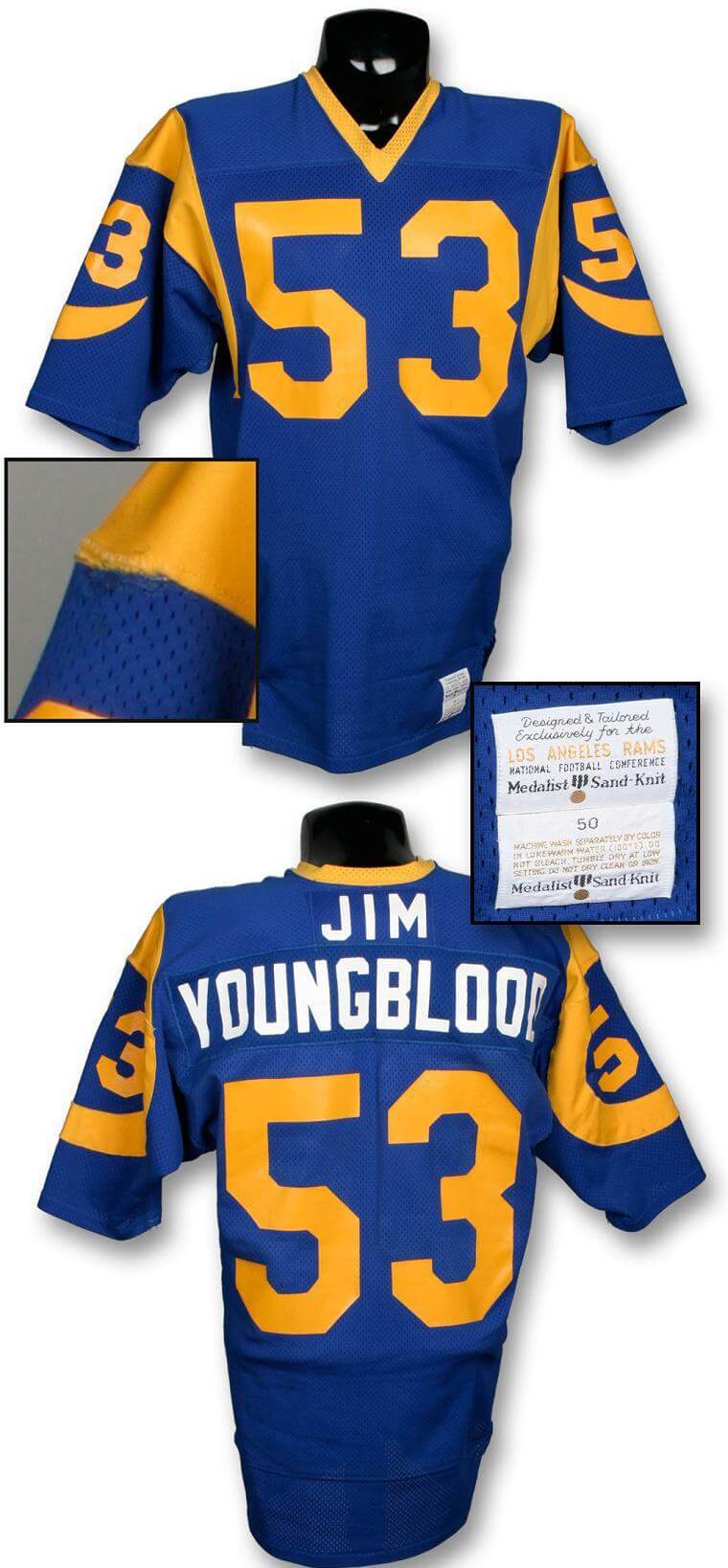 Los Angeles Rams Late ’70s #53 Jim Youngblood Blue With Full Name Stitched Jersey