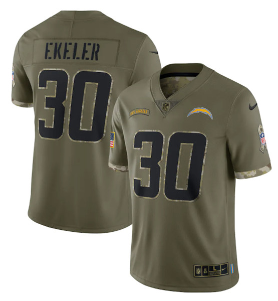 Los Angeles Chargers #30 Austin Ekeler 2022 Olive Salute To Service Limited Stitched Jersey