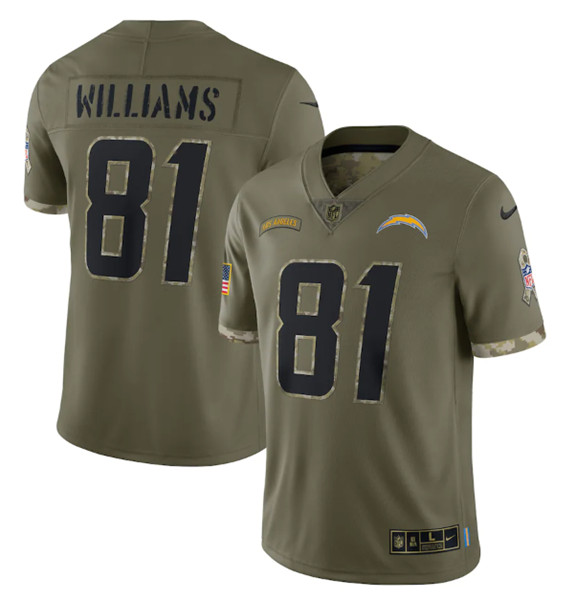 Los Angeles Chargers #81 Mike Williams 2022 Olive Salute To Service Limited Stitched Jersey