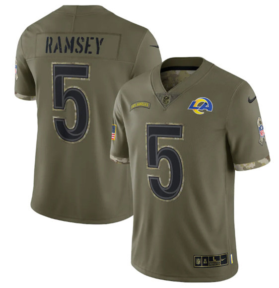 Los Angeles Rams #5 Jalen Ramsey 2022 Olive Salute To Service Limited Stitched Jersey
