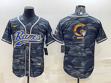 Los Angeles Rams Gray Camo Team Big Logo With Patch Cool Base Stitched Baseball Jersey