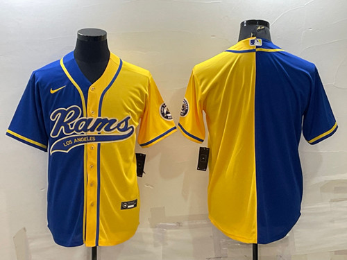 Los Angeles Rams Blank Royal Yellow Split With Patch Cool Base Stitched Baseball Jersey