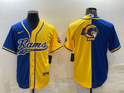 Los Angeles Rams Royal Yellow Split Team Big Logo With Patch Cool Base Stitched Baseball Jersey