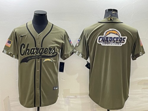Los Angeles Chargers Olive Salute To Service Team Big Logo Cool Base Stitched Baseball Jersey