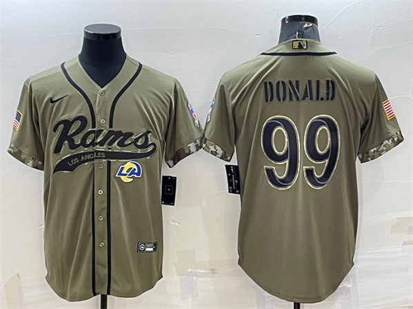 Los Angeles Rams #99 Aaron Donald Olive 2022 Salute To Service Cool Base Stitched Baseball Jersey