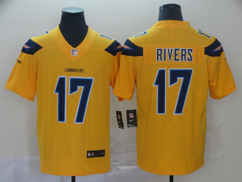 Los Angeles Chargers #17 Philip Rivers 2019 Gold Inverted Legend Stitched Jersey.