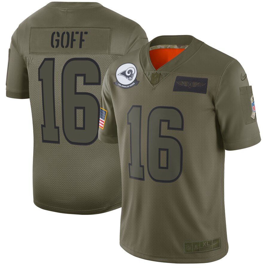 Los Angeles Rams #16 Jared Goff 2019 Camo Salute To Service Limited Stitched Jersey.