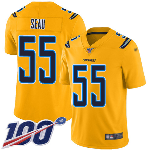 Los Angeles Chargers #55 Junior Seau 2019 Gold 100th Season Inverted Legend Stitched Jersey