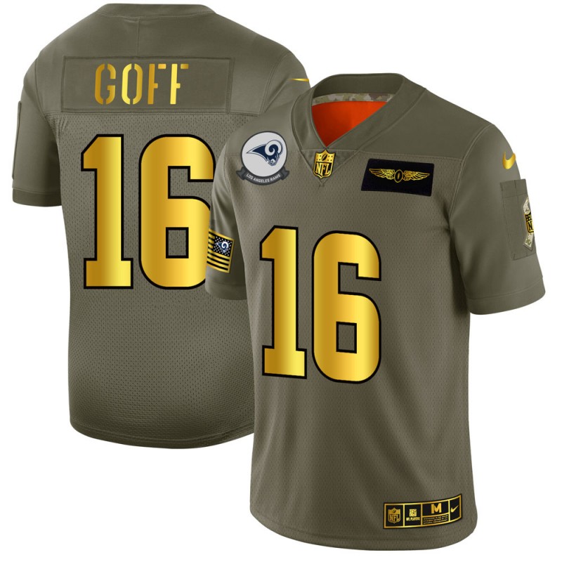 Los Angeles Rams #16 Jared Goff Olive Gold 2019 Salute To Service Limited Stitched Jersey
