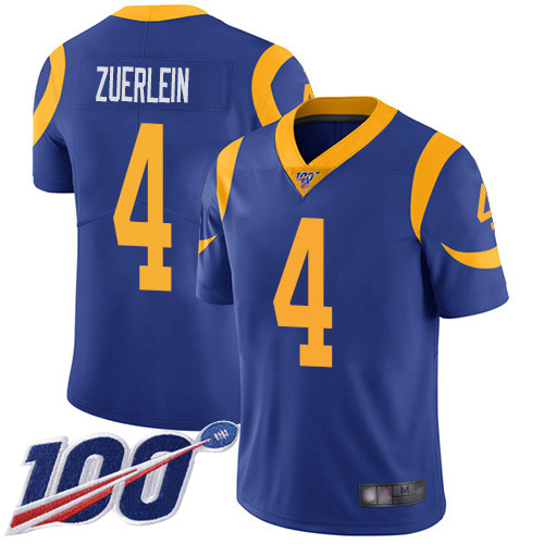 Los Angeles Rams #4 Greg Zuerlein 2019 100th Season Blue Vapor Untouchable Limited Stitched Jersey