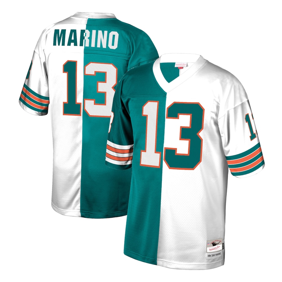 Miami Dolphins #13 Dan Marino Aqua White Mitchell Ness Retired Player Split Stitched Jersey